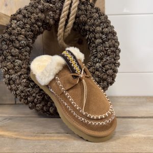 Lidia sloffies camel  Echt Leer